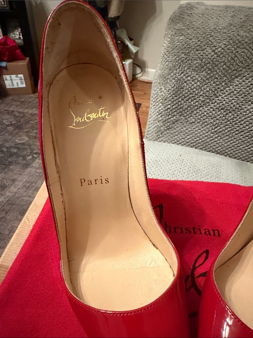 Christian Louboutin Red Patent Pointed-Toe Stiletto Pumps - Picture 13 of 14